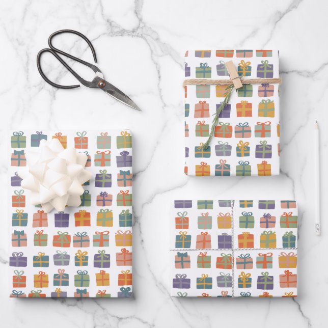 Cute Wrapped Gifts w Bows Holiday Christmas Bday  Wrapping Paper Sheets (Front)