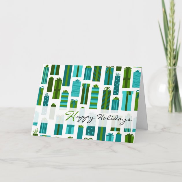Cute Wrapped Presents Happy Holidays - Green Blue Holiday Invitation