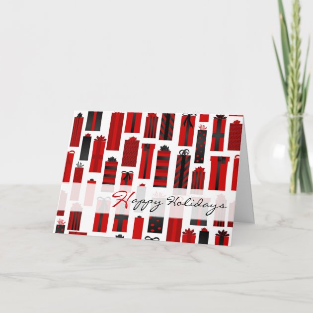 Cute Wrapped Presents Happy Holidays - Red Black Holiday Invitation