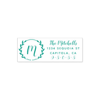 Cute Wreath Monogram Family Name Return Address Self-inking Stamp