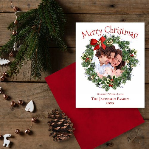 Cute Wreath Photo Frame BUDGET Christmas Card