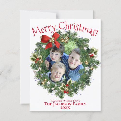 Cute Wreath Photo Frame Merry Christmas Flat Holiday Card