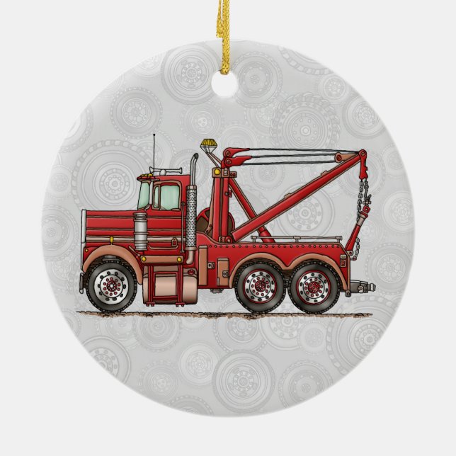 Cute Wrecker Truck Ceramic Ornament (Back)
