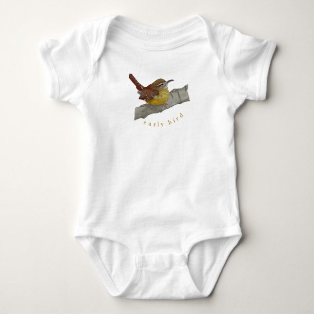 Cute Wren "Early Bird" Baby Outfit Baby Bodysuit (Front)