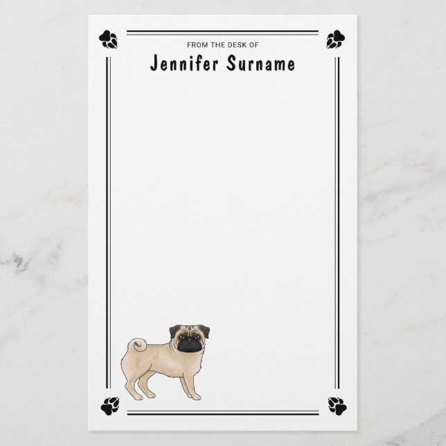 Cute Wrinkly Face Pug Dog Mops Dog Breed Design Stationery (Front)