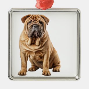 CUTE WRINKLY TAN SHAR PEI DOG METAL ORNAMENT