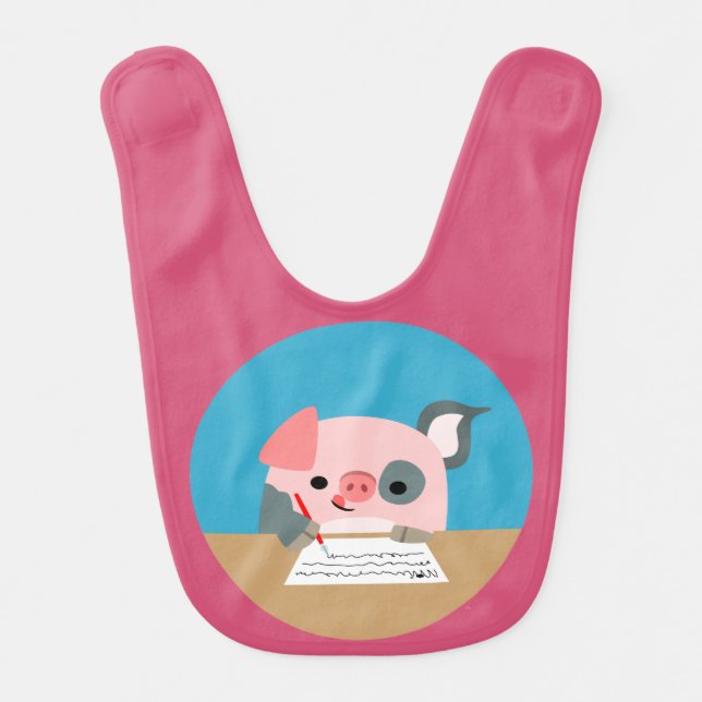 Cute Writing Cartoon Pig Baby Bib (Front)