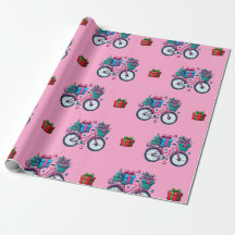 Cute Xmas Bicycles Holiday Pink Blue Gift Wrapping