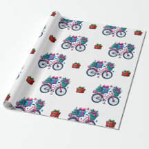 Cute Xmas Bicycles Holiday Pink Blue Gift Wrapping