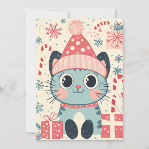 Cute Xmas Cat Candy Cane Gifts Custom Text Holiday Card