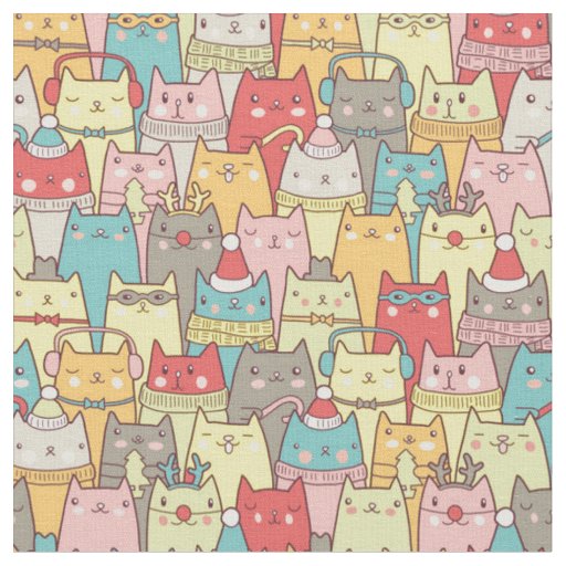 Cute Xmas Cats Fabric