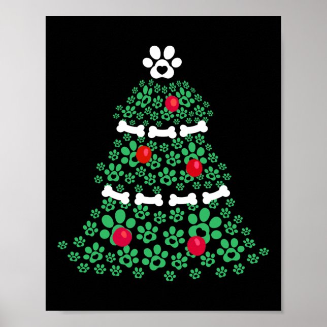 Cute Xmas Dog Paw Christmas Tree Puppy Lovers Men  Poster (Front)