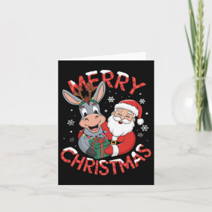 Cute Xmas Donkey Santa On Donkey Christmas Card