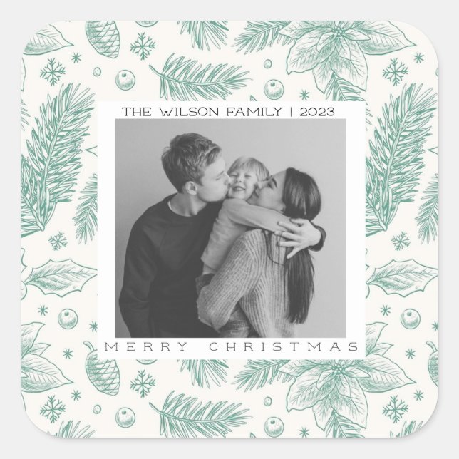 Cute Xmas Family Photo christmas holiday  Square Sticker (Front)