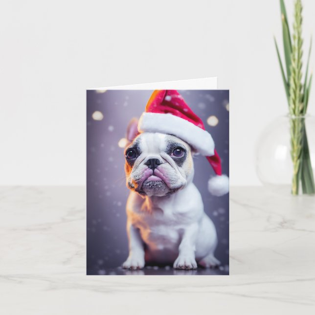Cute Xmas French Bulldog Puppy Greeting Card (Front)
