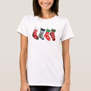 Cute Xmas Fun Socks Christmas Modern Womens Red T-Shirt
