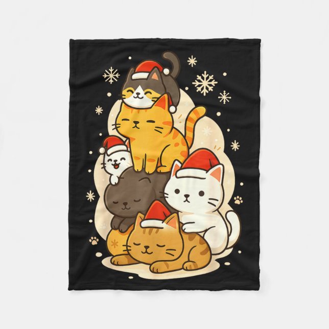 Cute Xmas Kawaii Cats Neko Funny Kitten Lover Anim Fleece Blanket (Front)