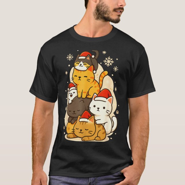 Cute Xmas Kawaii Cats Neko Funny Kitten Lover Anim T-Shirt (Front)