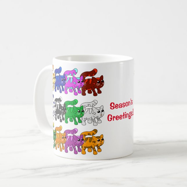 Cute Xmas Kitten Cat Pattern Rows Coffee Mug (Front Left)
