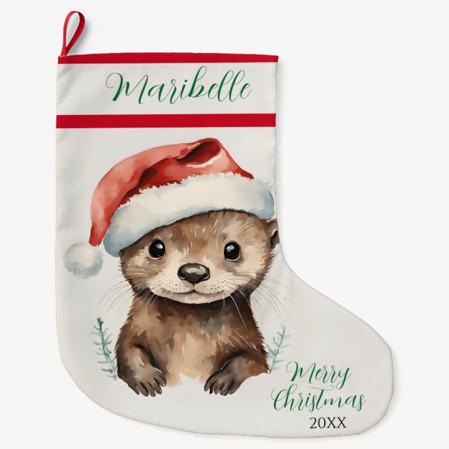 Cute Xmas Otter Large Christmas Stocking (Front)