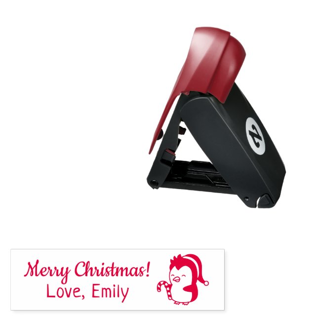 Cute Xmas Penguin with Candy Cane Pocket Stamp (Open with Design)