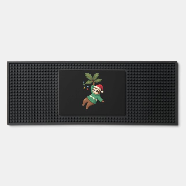 Cute Xmas Sloth Santa Hat Christmas Sloth - Tree L Bar Mat (Front)