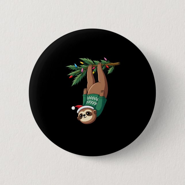 Cute Xmas Sloth Santa Hat Christmas Sloth - Tree L Button (Front)