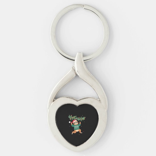 Cute Xmas Sloth Santa Hat Christmas Sloth - Tree L Keychain (Front)