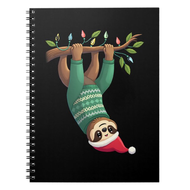 Cute Xmas Sloth Santa Hat Christmas Sloth - Tree L Notebook (Front)