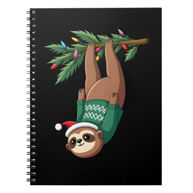 Cute Xmas Sloth Santa Hat Christmas Sloth - Tree L Notebook (Front)