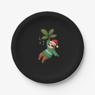 Cute Xmas Sloth Santa Hat Christmas Sloth - Tree L Paper Plates