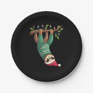 Cute Xmas Sloth Santa Hat Christmas Sloth - Tree L Paper Plates