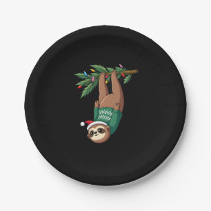 Cute Xmas Sloth Santa Hat Christmas Sloth - Tree L Paper Plates