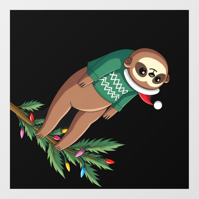 Cute Xmas Sloth Santa Hat Christmas Sloth - Tree L Wall Decal (Front)