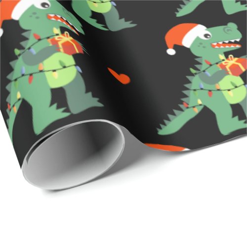 Cute Xmas T_Rex Santa Wrapping Paper