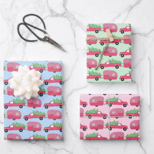 Cute Xmas Trailers RVs Camping Road Trip Holiday Wrapping Paper Sheets