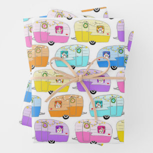 Cute Xmas Trailers RVs Colorful Holiday Christmas Wrapping Paper Sheets