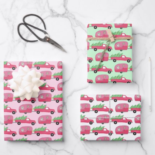 Cute Xmas Trailers RVs Trucks Colorful Holiday  Wrapping Paper Sheets