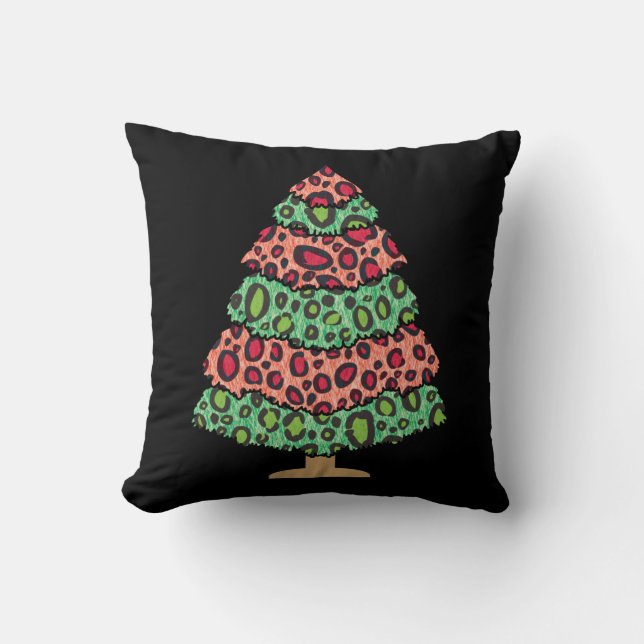Cute Xmas Tree Leopard Print Funny Holiday Gift Throw Pillow (Front)