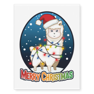 Cute Xmas Tree Lights Llama, Christmas Gift Temporary Tattoos