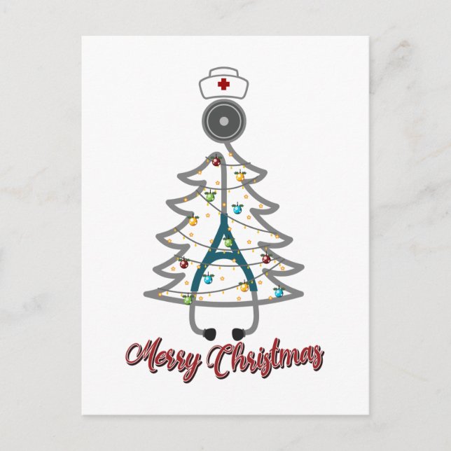 Cute Xmas Tree Stethoscope Christmas Holiday Gift Postcard (Front)
