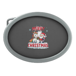 Cute Xmas Unicorn Santa on Unicorn Christmas T-Shi Belt Buckle