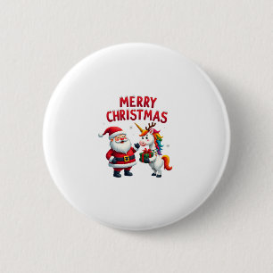 Cute Xmas Unicorn Santa on Unicorn Christmas T-Shi Button