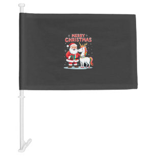 Cute Xmas Unicorn Santa on Unicorn Christmas T-Shi Car Flag