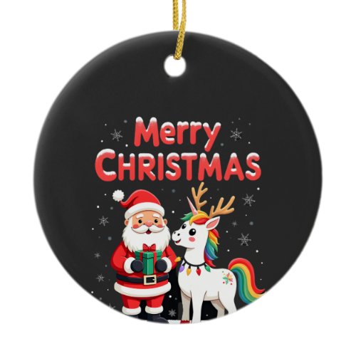 Cute Xmas Unicorn Santa on Unicorn Christmas T-Shi Ceramic Ornament