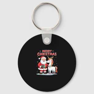 Cute Xmas Unicorn Santa on Unicorn Christmas T-Shi Keychain