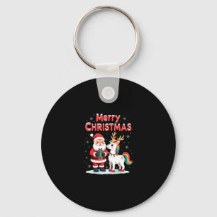 Cute Xmas Unicorn Santa on Unicorn Christmas T-Shi Keychain