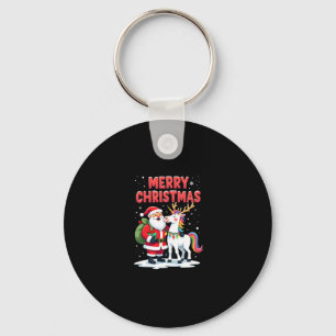 Cute Xmas Unicorn Santa on Unicorn Christmas T-Shi Keychain
