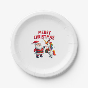 Cute Xmas Unicorn Santa on Unicorn Christmas T-Shi Paper Plates