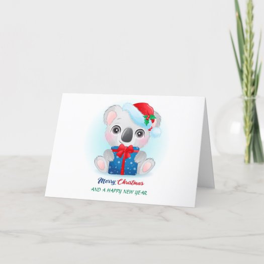 Cute Xmas Watercolor Baby Koala with Santa Hat
